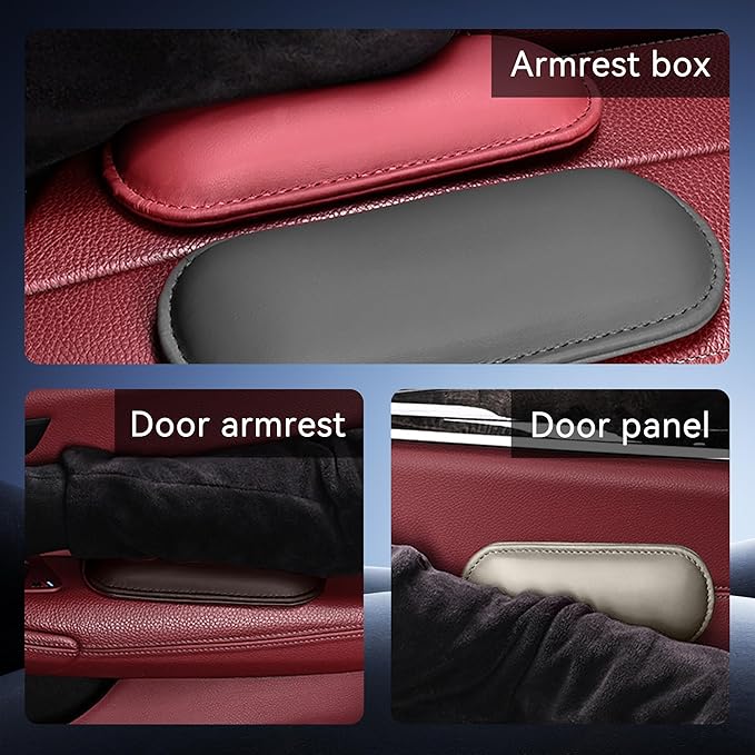 Car Center Console Knee Leg Elbow Cushion Pad, Soft Leather Door Armrest Foot Care Thigh Support Comfort Pillow, Auto Interior Accessories for Knee Pain Relief (Black/Red)