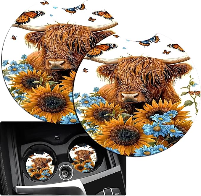 JANENFNA Car Armrest Cover Pads Universal Fashion Cute Auto Center Console Armrest Cover Pad with 2PCS Car Coasters Soft Waterproof Car Armrest Seat Protector for Women,Cow Butterflies