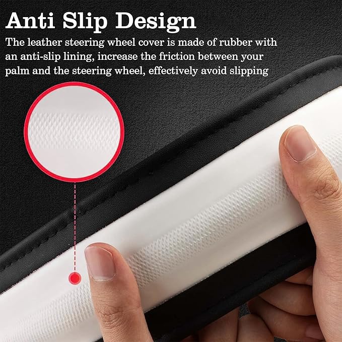 Wine Red Car Steering Wheel Cover, Nappa Leather, Bottom Color Blocking, Universal 14.5-15 Inch Leather Anti-Slip Breathable Auto Steering Wheel Covers for Men Women