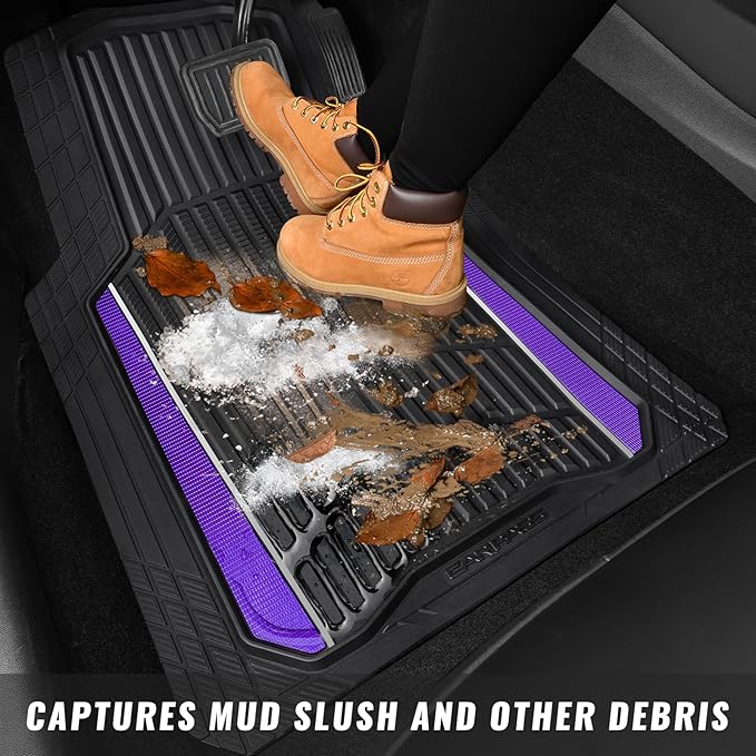 CAR PASS Heavy Rubber Car Floor Mats, Deep Waterproof Car Floor Mats All Weather, Aluminum Film Universal Trim to Fit for Cars SUV Trucks Sedans, Anti-Slip, Black Purple Metallic