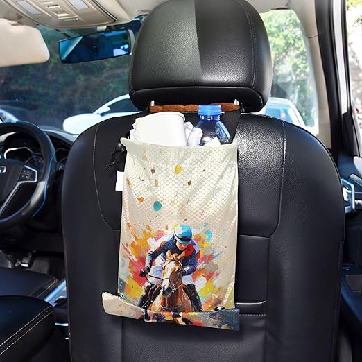 ALAZA Hanging Car Trash Bags Garbage Bag Trash Can for Back Seat Small Riding Equestrian 1 Washable Storage Bag Retractable 2 Pack