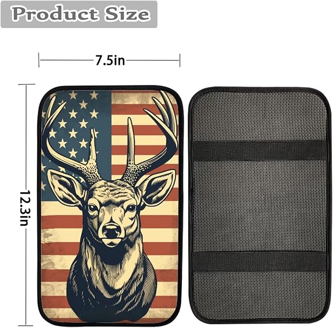 Car Center Console Pad, Universal Waterproof Car Armrest Seat Box Cover, Car Interior Accessories for Most Vehicle SUV Truck Vintage American Flag Moose Car Armrest Pad
