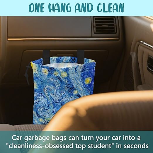 KXWQTRDD Car Garbage Bag Starry Night Hanging Canvas Car Trash Bag Waterproof Drawstring Car Back Seat Organizer for Car Back Front Seat Console with Adjustable Buckle