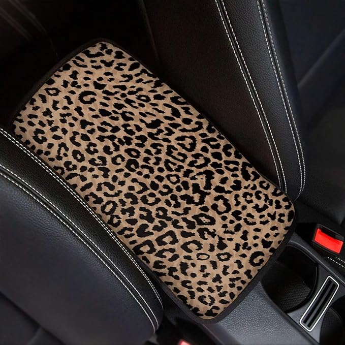 Horeset Brown Leopard Print Auto Console Armrest for Men Women Accessories Interior Decor, Car Center Console Arm Rest Pad Fit Most Vehicle