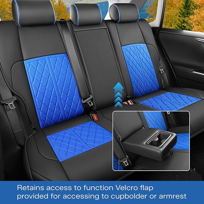 DuDuWang Seat Covers Custom Fit for 2024 2025 2026 Tacoma Pickup Truck Seat Cover Protector Cushion with Faux Leather Waterproof (BlackBlue, Full Set)