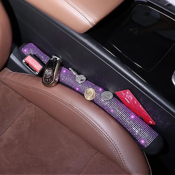 ToBeQueen Purple Car Seat Gap Filler, Handmade Crystal Diamond Rhinestone Purple Bling Car Accessories for Women, Universal Fit for Car SUV Truck(Purple)