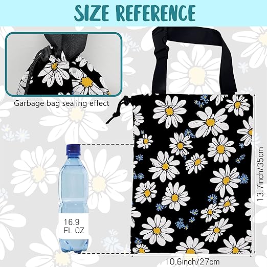 KXWQTRDD Car Trash Bag White Daisies Blue Flowers Leak-Proof Car Garbage Bag with Drawstring Foldable Canvas Trash Bin with Adjustable Buckle for Car Accessories, Travelling, Camping