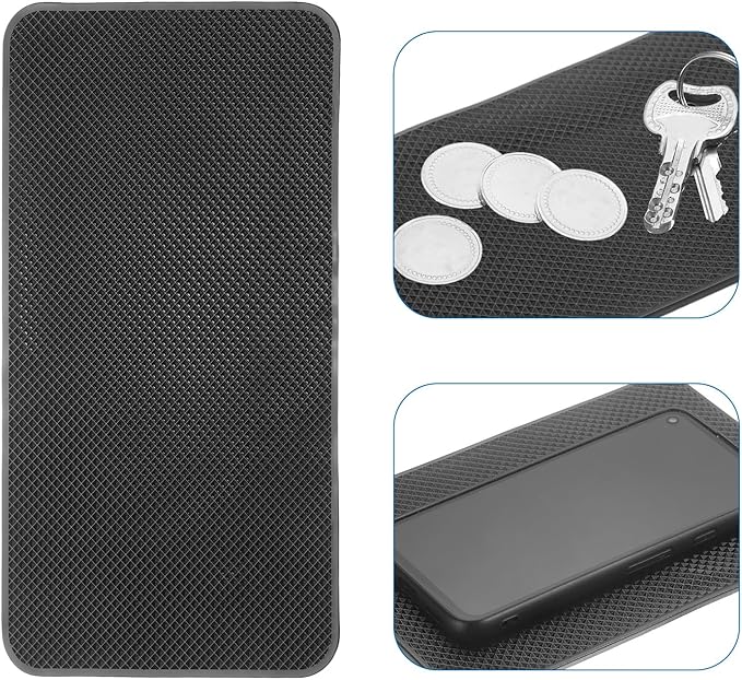 HARFINGTON 2pcs Car Dashboard Anti-Slip Mat 10.6" x 6" Universal Sticky Dash Pad Grid Pattern Washable Reusable Car Non-Slip Mats for Phone Keys Sunglasses Electronic Devices, Black