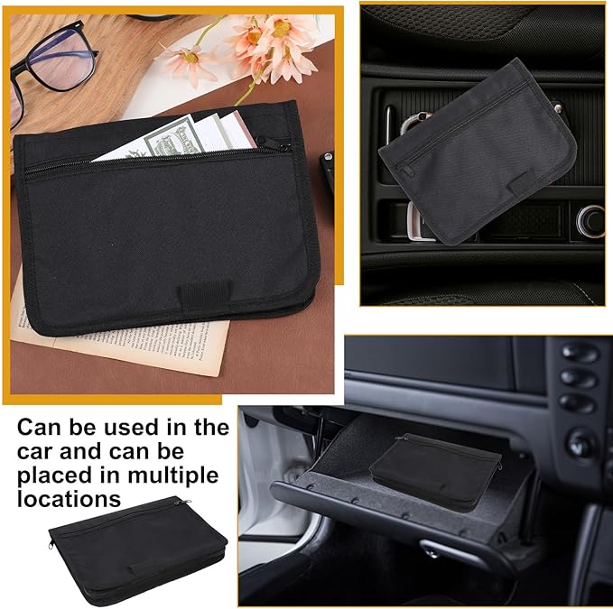 Car Document Organizer, Car Insurance Holder, Owner Manual Case with Multiple Pockets, CarDocument Holder Glove Box, Zippered Pouch Multi-pocket Glove Bag for Auto Insurance License Cards, Black