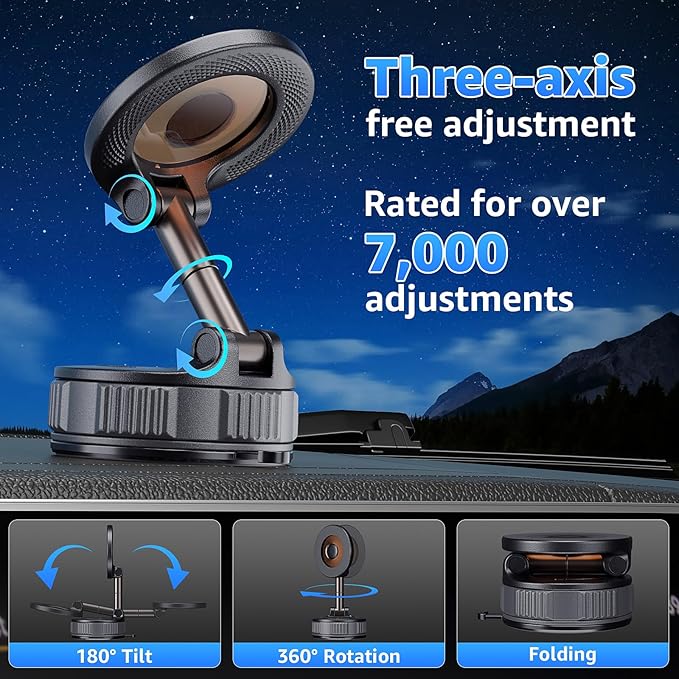Upgraded Vacuum Magnetic Phone Holder For Car,360° Adjustable Suction Cup Phone Mount For Magsafe,92lbs Foldable Cellphone Holder For Car/Gym/Mirror/Kitchen With Iphone Android And All Smartphones