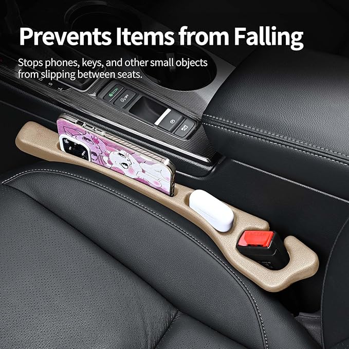 2 Pack Car Seat Gap Filler, Car Seat Gap Plug to Fill The Gap Between Seat and Console, Universal Car Seat Gap Filler Organizer Crevice Blocker Stop Things from Dropping (Beige)