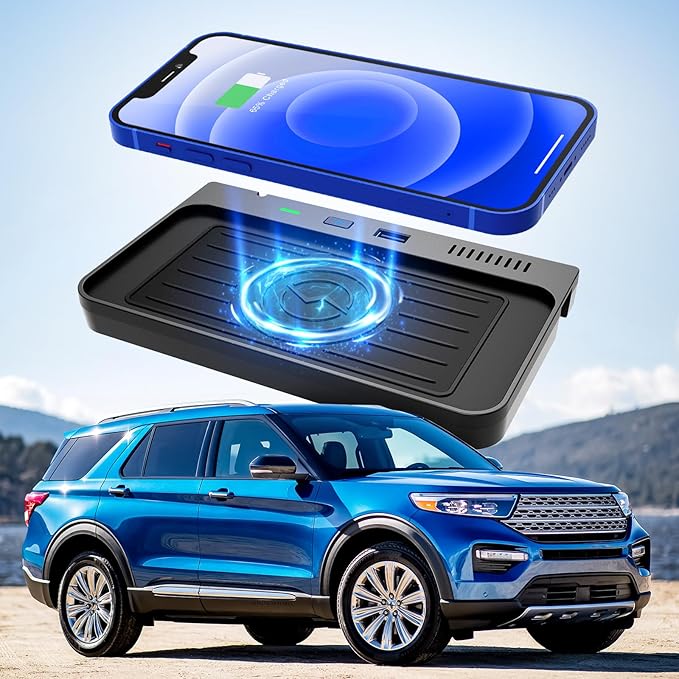 CreekT® Wireless Car Charger for Ford Explorer Center Console Accessories 2024 2023 2022 2021 2020, with USB Ports Compatible Wireless Charging Pad fit for Explorer 2020-2024