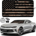 Autoamerics 1-Piece Windshield Sun Shade Brown Camo American Flag USA Design - Foldable Car Front Window Sunshade for Most Sedans SUV Truck - Blocks Max UV Rays and Keeps Your Vehicle Cool - Small