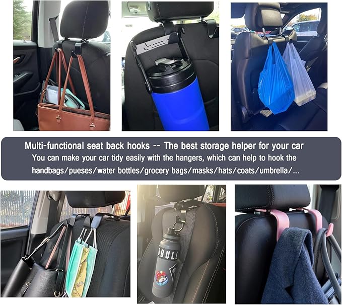 Amooca Car Seat Headrest Hook 4 Pack Hanger Storage Organizer Universal for Handbag Purse Coat Universal fit Vehicle Car S Type Red