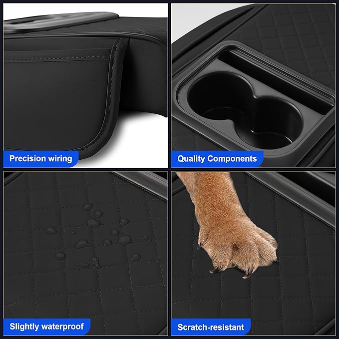 Upgraded Car Center Console Cover Fit for Subaru Forester Thick Leather Car Armrest Cover with 2 Storage Pockets,Cup Holder,Phone Slot(Black)