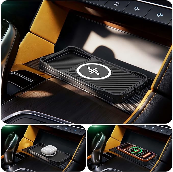 Wireless Car Charger Pad, Fast Car Wireless Chargers Charging pad Non Slip Car Wireless Phone Charger for iPhone 17/16/15/14/13/12 Pro, SE3/SE2/XS/X/XR/8, 30cm Cable
