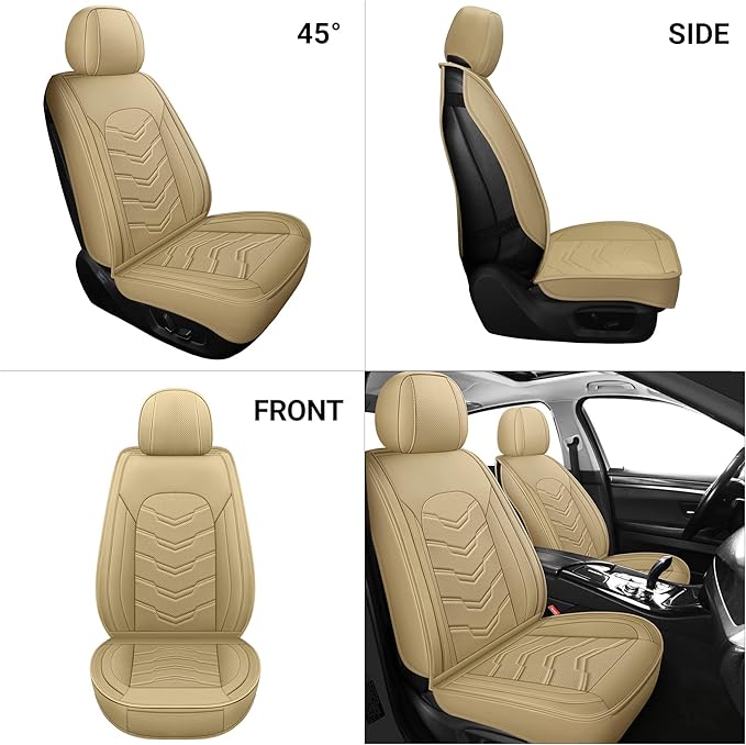 AOOG Leather Car Seat Covers Universal fit Most Sedans SUV Trucks (Front Seat, Beige)