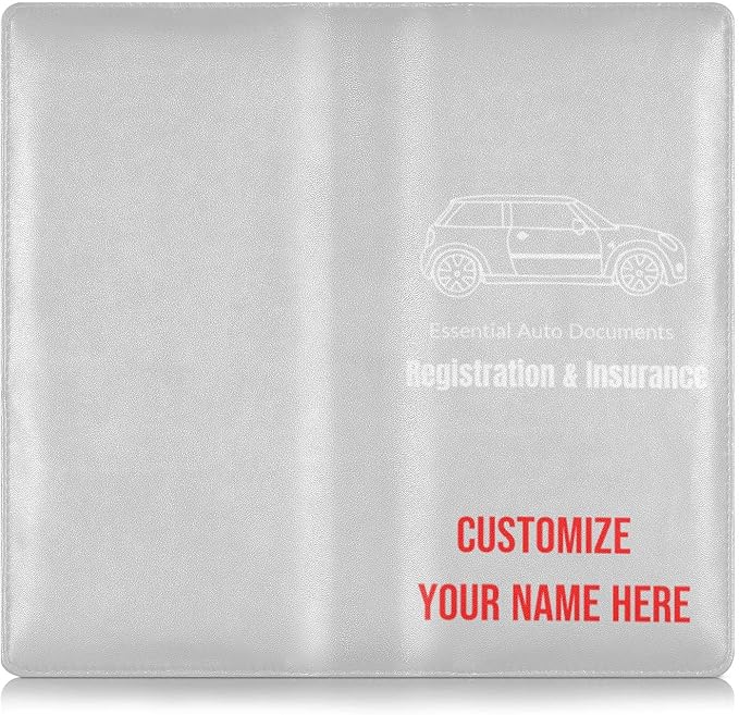 Caihoyu Custom Car Registration and Insurance Card Holder Personalized Leather Glove Box Organize Men Women Wallet Accessories Case for Cards, Essential Document Driver License Light Grey