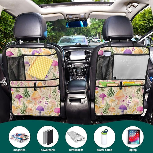 1 Pack Back Seat Car Organizer with Storage Pockets Kick Mats Back Seat Protector Hanging Car Organizer Automotive Seat Back Cover Organizers Mushroom Colorful Pattern