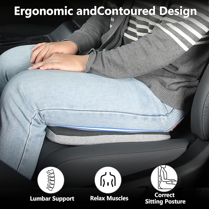 2 in 1 Car Seat Cushions or Lumbar Support Pillow for Driving, Memory Foam Truck Seat Pad for Office Chair, Sciatica & Lower Back Pain Relief, Grey
