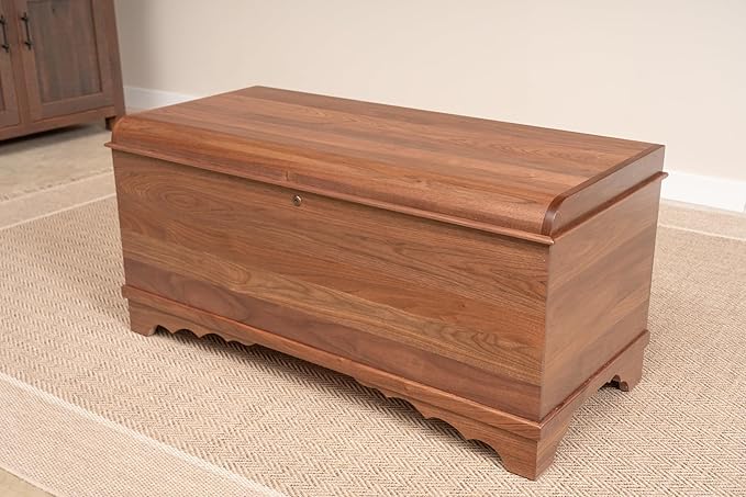 Rustic Red Door Co. Cedar Hope Chest with Waterfall Top, Amish Made Wooden Storage Trunk Box for Bedroom, Blanket, Clothes, Anti-Slam Hinges and Lock, 36", Walnut Wood, Natural Stain
