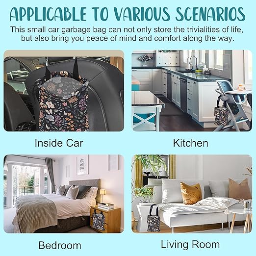 KXWQTRDD Car Garbage Bag Vintage Floral Watercolor Rustic Drawstring Car Trash Bag Hanging for Back Seat with Adjustable Buckle Canvas Vehicle Trash Can Easy-to-Install