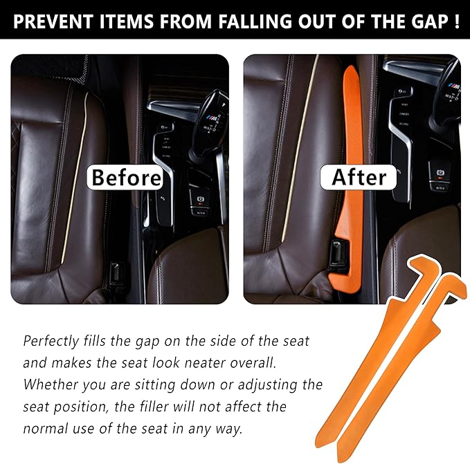 Junecarp Car Seat Gap Filler 2 Pack,Flexible Car Gap Filler Organizer to Stop Items from Dropping,Essential Interior Car Accessories Seat Gap Plug Perfectly Fits Car Gap (Orange)