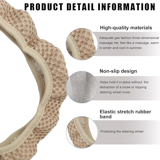 Car Steering Wheel Cover, 15 Inches Automotive Steering Wheel Protector, Elastic Stretch Steering Wheel Cover for Most Vehicles, Universal Interior Decor Car Accessories (Beige)