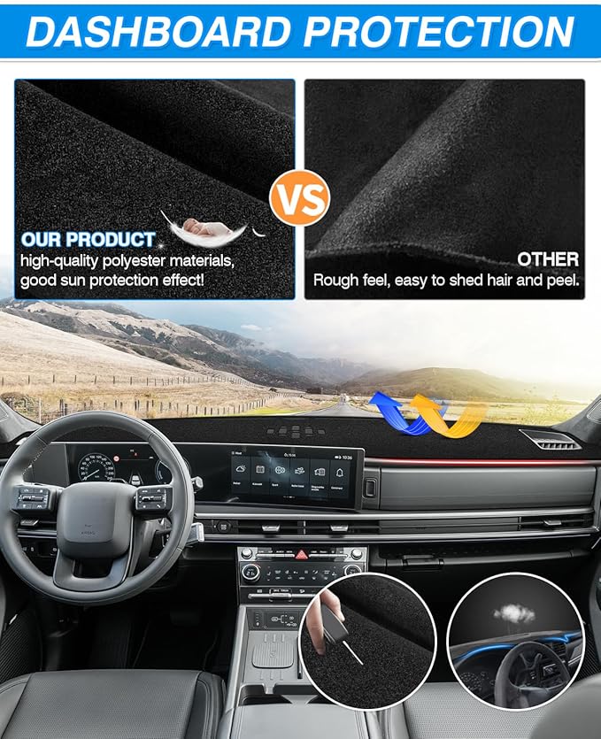 CARTIST Dash Cover for 2024 2025 2026 Hyundai Santa Fe Dashboard Cover for Santa Fe Accessories Non-Slip Carpet Sunshield Glare UV Rays Protector (Without HUD)