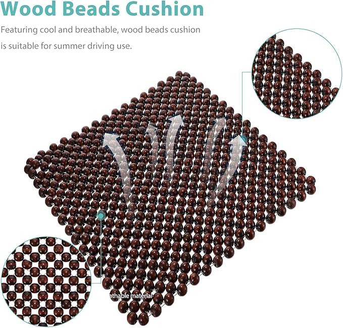 GLEAVI Car Seat Cushion Wood Beads Pad for Driving Comfort - Breathable Square Auto Seat Cushion for Summer Use and Fatigue Relief 17X17 Inches