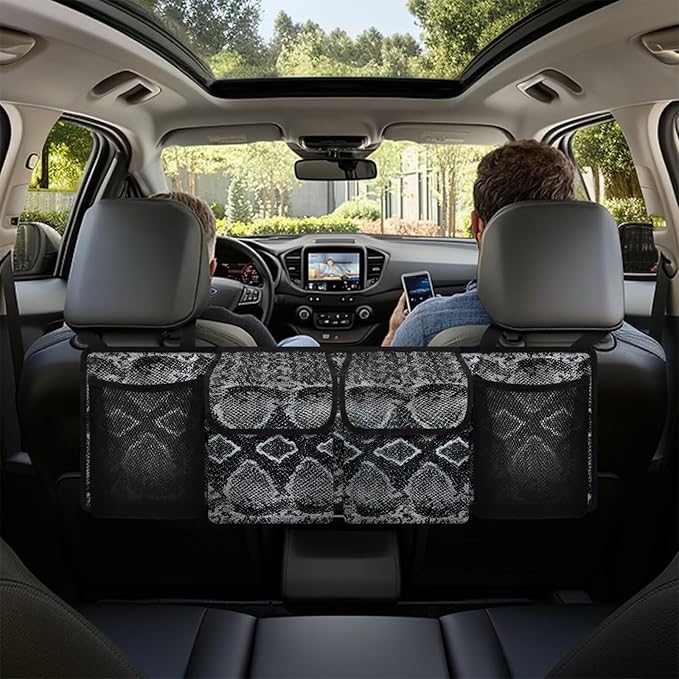 SEANATIVE Black Snake Skin Car Trunk Organizer and Storage, Hanging Organizer for SUV, MPV, Waterproof, Cargo Storage Bag with 4 Pockets, Car Interior Accessories for Men &Women