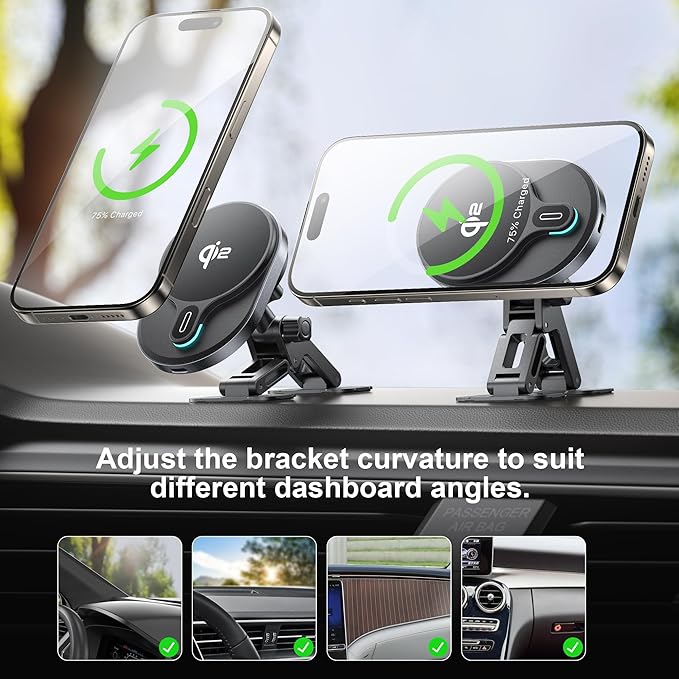 for Qi2 15W MagSafe Car Mount Charger,Dash & Vent Wireless Cars Mount Charger Phone Holder Mounts for iPhone Air/17/16/15/14/13/12, Galaxy S25, Fast Charging for Magnetic iPhone Car Accessories