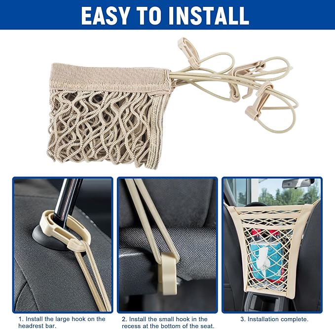 3-Layer Car Mesh Organizer,Seat Back Net Bag Organizer,Stretchable Pet Barrier Dog Car Net Barrier&Storage Bag of Backseat Pet Kids,Cargo Tissue Handbag Purse Holder,Driver Storage Netting Pouch