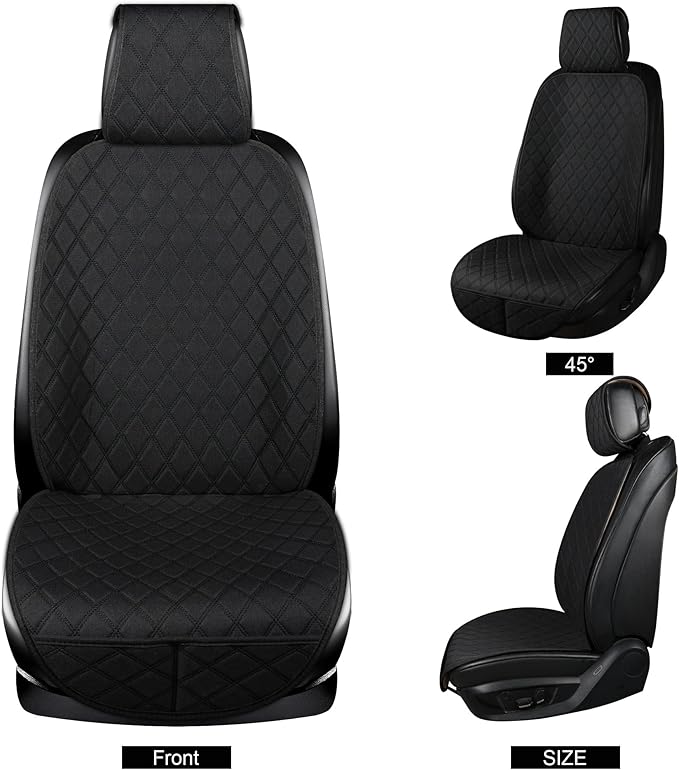 ENOGE Linen Car Seat Covers Front Seat Covers Breathable Cloth Fabric Car Seat Protector Universal Fit Most Automotive, Van, SUV, Trucks (Black, 2 Front)