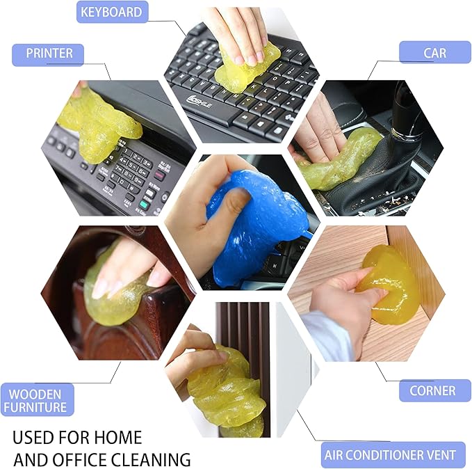 KWBLWFCar Cleaning Gel 2Pcs for Air Vents, Cup Holders & Keyboards – Reusable Sticky Putty Dust Cleaner for Auto Interior, Home Electronics, Office Desks – Detailing Gel (Blue/Yellow)