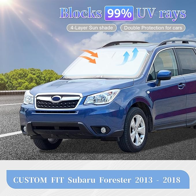 ZOIBV for Subaru Forester 2013-2018 Sun Shade Sunshade Windshield Cover, 240T Fabric 4-Layer Front Window Shade Custom Fit Forester Crossover, Base, Premium, Sport, Limited Sun Visor