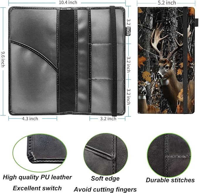 Car Registration and Insurance Holder,Leather Vehicle Glove Box Organizer Wallet for Document, for any Car,Truck,Motorcycle,Driver License,Trailer or Boat,Men & Women,Leaf Hunting Camo Forest Deer