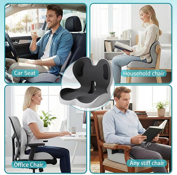 Memory Foam Seat Cushion with Lumbar Support Pillow,Office Chair Cushion,Ergonomic Car Seat Cushion,Designed for Tailbone,Sciatica,Back Pain Relief,for Office,Car,Truck,Desk Chair (Black Grey)