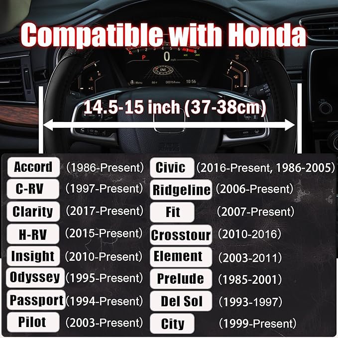 ANMOSVO Steering Wheel Cover for Honda Civic Accord CRV HR-V Pilot Passport Odyssey - Microfiber Leather & Anti-Slip Safety Design 14.5-15 Inch Custom Fit (Black-Standard Size)