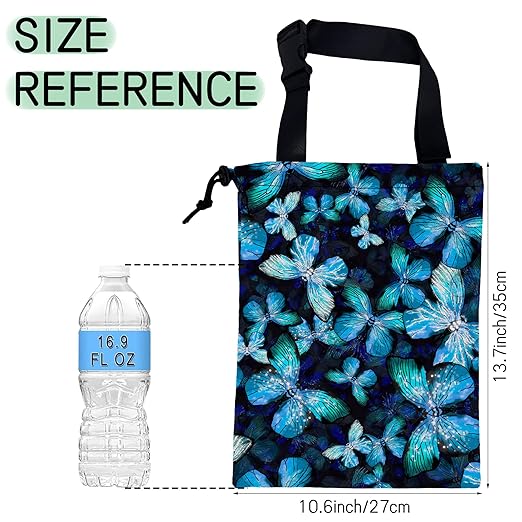 NHNXHWIA Blue Butterfly Car Trash Bag,Hanging Drawstring Car Garbage Bag,Waterproof Canvas Car Back Seat Organizer with Adjustable Buckle,for Vehicles,SUVs,Camping,Road Trips