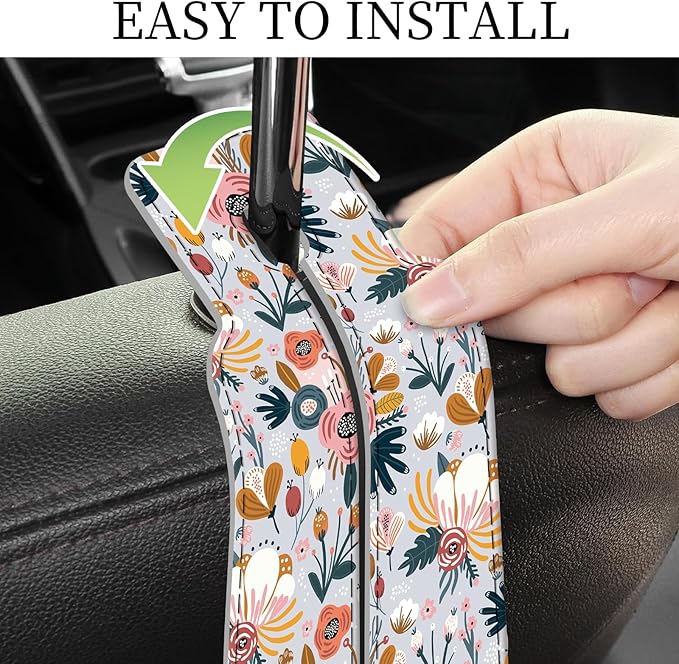 AXRQLSU PU Leather Car Seat Hook, Storage Headrest Hanger, Cute Car Backseat Organizer, Car Hooks For Purses and Bags White Cute Floral