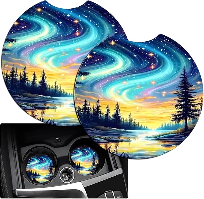 JANENFNA Car Armrest Cover Pads Universal Fashion Cute Auto Center Console Armrest Cover Pad with 2PCS Car Coasters Soft Waterproof Car Armrest Seat Protector for Women,Colorful Aurora