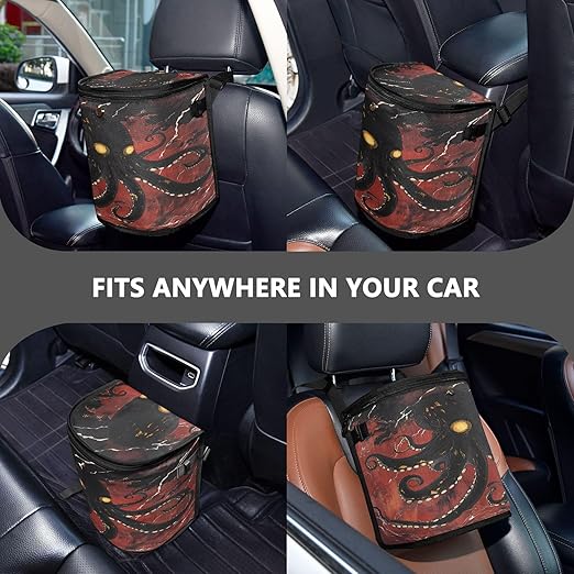 MNSRUU Car Trash Can with Lid, Black Octopus Car Trash Bag Hanging Organizers and Storage for Front Back Seat, Leak-Proof Trash Bin