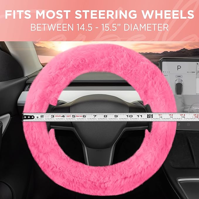 BDK Steering Wheel Covers for Women (Faux Fur - Pink)