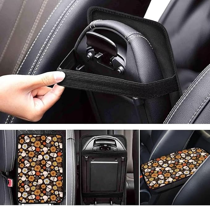 Skull Daisy Car Center Console Cushion Pad Protector Arm Rest Car Comfortable Auto Fashion Auto Interior Armrest Console Accessories Fit Most Cars, Truck, SUV, or Van