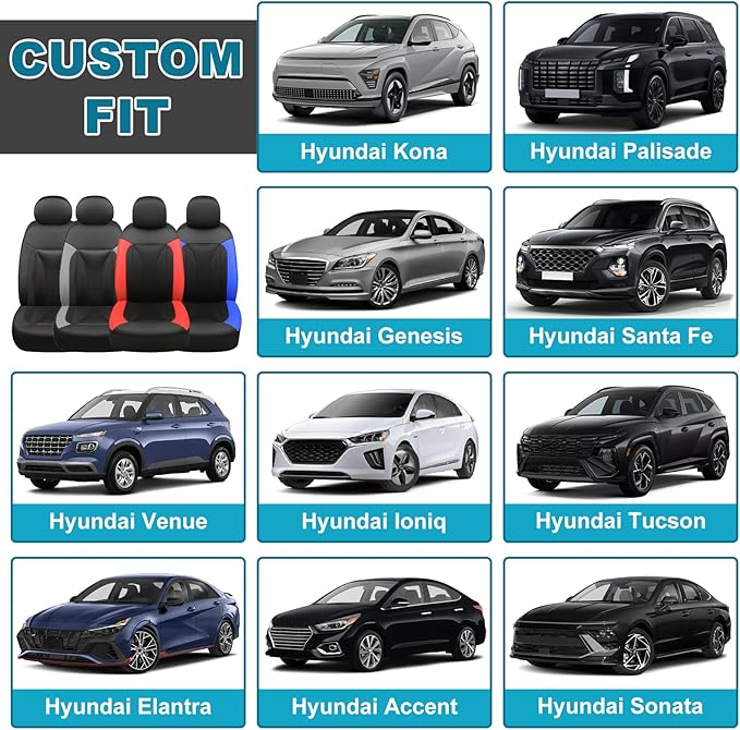 GIANT PANDA 2 Front Leather Car Seat Cover for Hyundai,3D Air Cool Mesh Thick Seat Covers Custom Fit Hyundai Sonata Elantra Santa Fe Tucson Accent Kona Palisade Genesis Venue Ioniq (Red+Black)