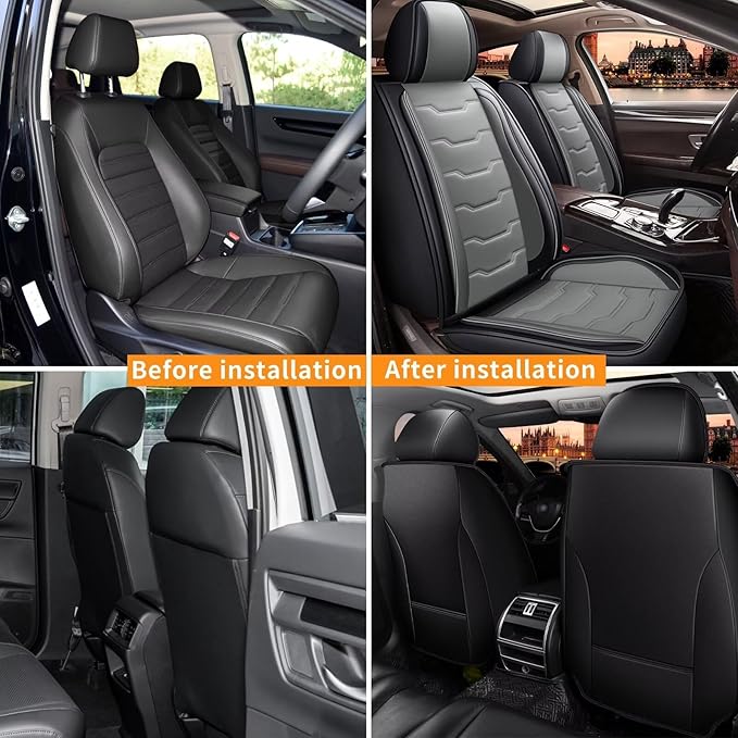 DISUTOGO Seat Covers Fit for Titan 2009-2023 2024 2025 Front Seat Covers Faux Leather Car Seat Covers Breathable Waterproof Car Seat Protector (2 Seats, Black&Grey)