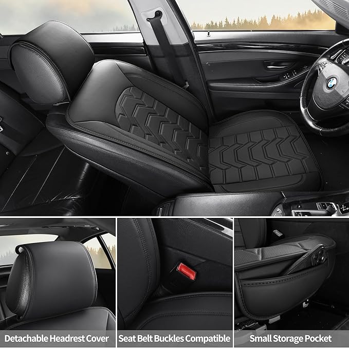 hoozoom Leather car Seat Covers Breathable Car Seat Protector Front seat Covers Universal Fit for 95% Car Truck SUV Van Vehicles （Black，2PCS）