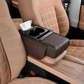 Multifunctional Pu Leather Car Armrest Box Mat With Cup Holders, Universal Armrest Box Pad, With Side Pockets, Easy To Clean Interior Organizer Waterproof For Cars, Trucks, Suvs (Quilted, Coffee)