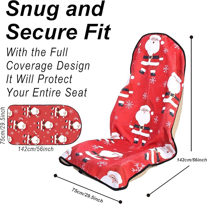 LoyaGour Car Seat Cover Protector Front Seats,for Gym Workout,Running,Swimming,Beach and Hiking,Waterproof Sweat Towel Bucket Seat Covers for Cars SUV Trucks (Santa Claus, 2Pcs)